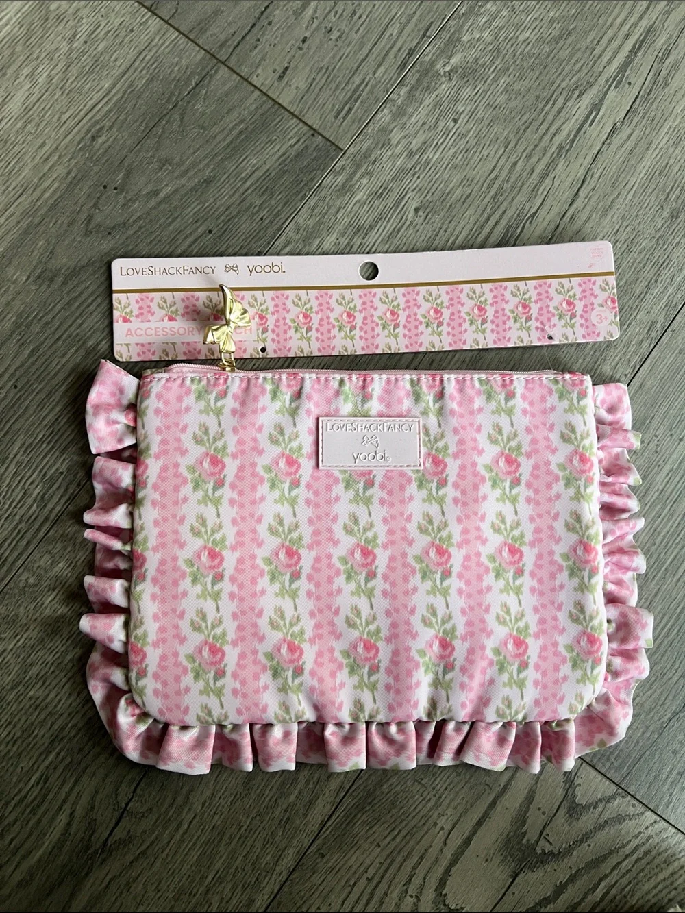 LoveShackFancy Pink Rose Ruffle Kids Pouch